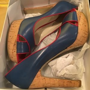 NINE WEST ColourCode BlueRed Leather platform heel